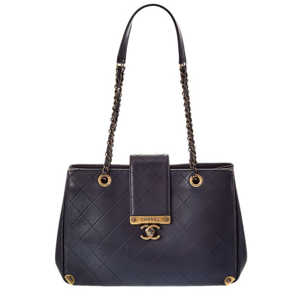 Chanel Blue Quilted Leather Around The Corner Tote (Authentic Pre-Loved)
